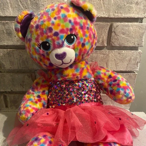 Toys | Build A Bear Polkadotted Pink Purple Yellow Blue Green With Sequin  Dress | Poshmark